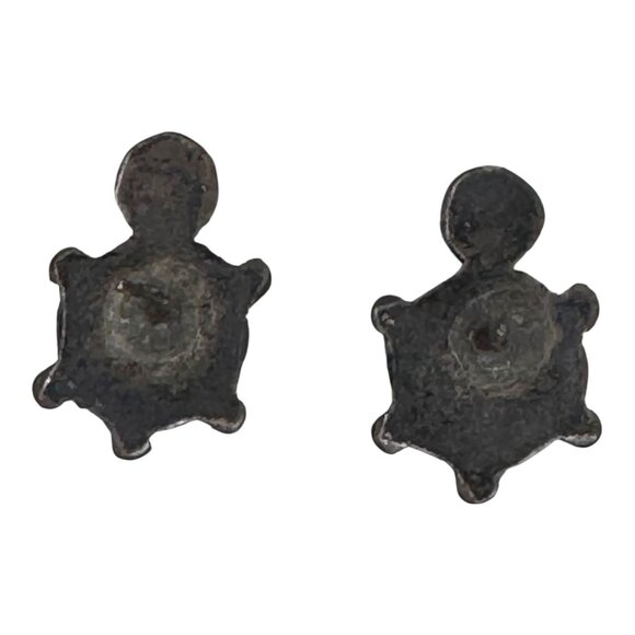 Vintage Zuni Turquoise Inlaid & Shell Turtle Sterling Silver Stud Earrings READ - Picture 2 of 4